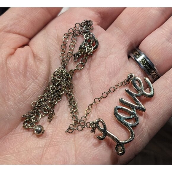 Cursive Love Pendant Necklace Silver And Gold Tone - Picture 3 of 5